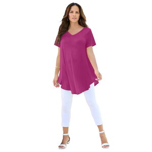 ���A�}���Y ���f�B�[�X �g�b�v�X T�V���c V�l�b�N �h���[�v���X�T�C�Y Roaman's Women's Plusize Ultra Drape V-Neck Swing Tunic Top Raspberry