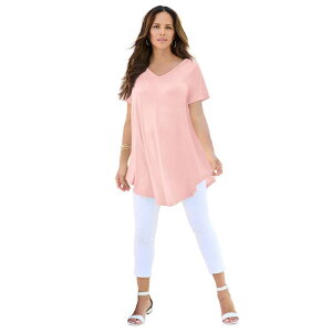 ���A�}���Y ���f�B�[�X �g�b�v�X T�V���c V�l�b�N �h���[�v���X�T�C�Y Roaman's Women's Plusize Ultra Drape V-Neck Swing Tunic Top Soft Blush �u���b�V��
