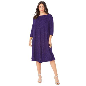 ���A�}���Y ���f�B�[�X �g�b�v�X �����s�[�X �v���X�T�C�Y ���[�X Roaman's Women's Plusize Plus-Size 3/4 Sleeve Boatneck Lace Swing Dress Midnight Violet �o�C�I���b�g