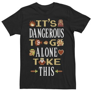 �A�j���L�����N�^�[ ���f�B�[�X �g�b�v�X T�V���c �O���t�B�b�N Licensed Character Men's Nintendo Legend of Zeldangerous To Go Alone 8 Bit Graphic Tee Black �u���b�N