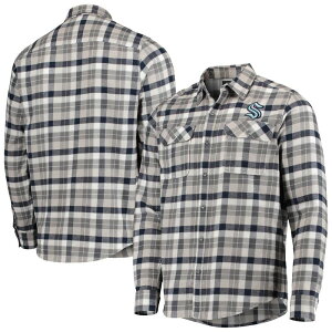 �A���e�B�O�A ���f�B�[�X �g�b�v�X T�V���c Men's Antigua Deep Sea Blue/Gray Seattle Kraken Ease Plaid Button-Up Long Sleeve Shirt Krk Navy �l�C�r�[