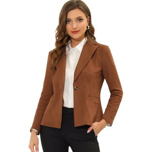 �A���O�� �P�[ ���f�B�[�X �A�E�^�[ �W���P�b�g�E�u���]�� �X�G�[�h �u���U�[ ALLEGRA K Women's Notched Lapelong Sleeve Button Office Faux Suede Blazer Caramel