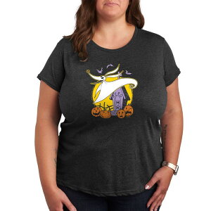 �f�B�Y�j�[ ���f�B�[�X �g�b�v�X T�V���c �v���X�T�C�Y �O���t�B�b�N Disney's The Nightmare Before Christamas Zero Plusize Halloween Graphic Tee Charcoal Gray �`���R�[��
