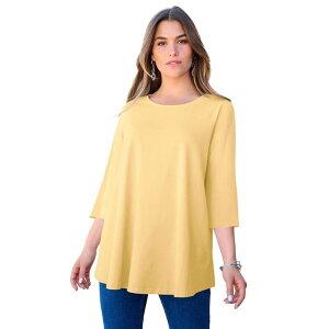 ���A�}���Y ���f�B�[�X �g�b�v�X T�V���c �v���X�T�C�Y Roaman's Women's Plusize Ultimate Three Quarter Sleeve Swing Tee Banana