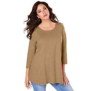 ���A�}���Y ���f�B�[�X �g�b�v�X T�V���c �v���X�T�C�Y Roaman's Women's Plusize Ultimate Three Quarter Sleeve Swing Tee Soft Camel �L������