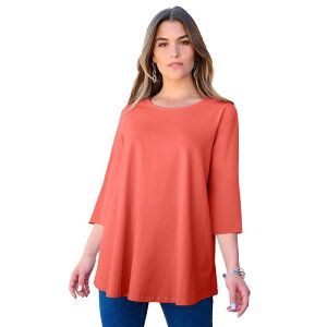 ���A�}���Y ���f�B�[�X �g�b�v�X T�V���c �v���X�T�C�Y Roaman's Women's Plusize Ultimate Three Quarter Sleeve Swing Tee Sunset Coral �R�[����