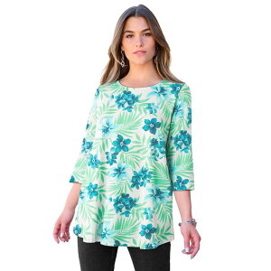���A�}���Y ���f�B�[�X �g�b�v�X T�V���c �v���X�T�C�Y Roaman's Women's Plusize Ultimate Three Quarter Sleeve Swing Tee Turquoise Tropical �^�[�R�C�Y