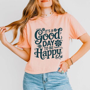 Simply Sage Market ���f�B�[�X �g�b�v�X T�V���c �O���t�B�b�N Simply Sage Market It's A Gooday To Be Happy Flowers - Women's Boxy Crop Top Graphic T-Shirt Peachy
