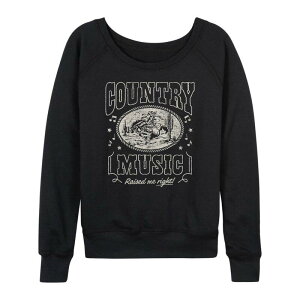 �A�j���L�����N�^�[ ���f�B�[�X �g�b�v�X T�V���c �p�C�� Licensed Character Women's Country Music Raised Me Right Distressed French Terry Long Sleeve Tee Black �u���b�N
