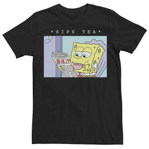 �A�j���L�����N�^�[ ���f�B�[�X �g�b�v�X T�V���c �p���c �g�[�� Licensed Character Big & Tall SpongeBob SquarePantsips Tea Meme Tee Black �u���b�N