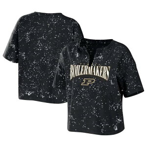�E�F�A �o�C �G���� �A���h���[�Y ���f�B�[�X �g�b�v�X T�V���c Women's WEAR by Erin Andrews Black Purdue Boilermakers Bleach Wash Splatter Notch Neck T-Shirt Prd Black �u���b�N