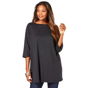 ���A�}���Y ���f�B�[�X �g�b�v�X T�V���c �v���X�T�C�Y �R�b�g�� Roaman's Women's Plusize Cotton Ultimate Boatneck Tunic With Side Slits Black �u���b�N