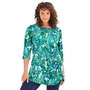 ���A�}���Y ���f�B�[�X �g�b�v�X T�V���c �v���X�T�C�Y �R�b�g�� Roaman's Women's Plusize Cotton Ultimate Boatneck Tunic With Side Slits Emerald Fresh Floral �G�������h
