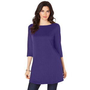 ���A�}���Y ���f�B�[�X �g�b�v�X T�V���c �v���X�T�C�Y �R�b�g�� Roaman's Women's Plusize Cotton Ultimate Boatneck Tunic With Side Slits Midnight Violet �o�C�I���b�g