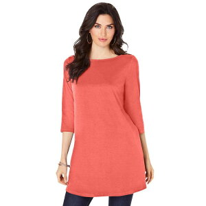 ���A�}���Y ���f�B�[�X �g�b�v�X T�V���c �v���X�T�C�Y �R�b�g�� Roaman's Women's Plusize Cotton Ultimate Boatneck Tunic With Side Slitsunset Coral �R�[����
