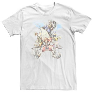 �A�j���L�����N�^�[ ���f�B�[�X �g�b�v�X T�V���c �g�[�� Licensed Character Big & Tall Disney Kingdom Hearts Group Shot Deep Dive Sketch Tee White �z���C�g