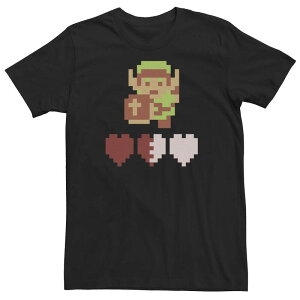 �A�j���L�����N�^�[ ���f�B�[�X �g�b�v�X T�V���c �g�[�� Licensed Character Big & Tall Nintendo Legend Of Zelda Link Heart Meter Pixel Art Portraitee Black �u���b�N