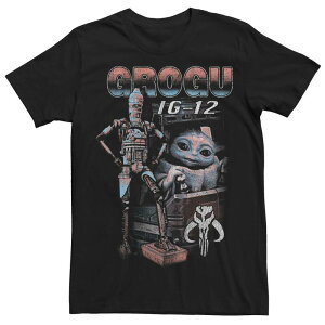 �A�j���L�����N�^�[ ���f�B�[�X �g�b�v�X T�V���c �O���t�B�b�N Licensed Character Men'star Wars The Mandalorian Grogu IG-12 Portrait Graphic Tee Black �u���b�N