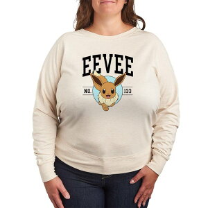 �A�j���L�����N�^�[ ���f�B�[�X �g�b�v�X T�V���c �v���X�T�C�Y �p�C�� Licensed Character Plusize Pokemon Eevee Collegiate French Terry Long Sleeve Tee Beige �x�[�W��
