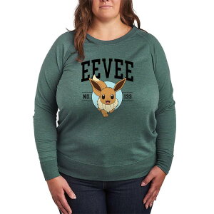 �A�j���L�����N�^�[ ���f�B�[�X �g�b�v�X T�V���c �v���X�T�C�Y �p�C�� Licensed Character Plusize Pokemon Eevee Collegiate French Terry Long Sleeve Tee Heather Green �w�U�[