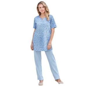 ���A�}���Y ���f�B�[�X �g�b�v�X T�V���c �v���X�T�C�Y �v�����g �j�b�g Roaman's Women's Plusize Soft Knit Printunic With Notch Neckline Pale Blue Watercolor �u���[