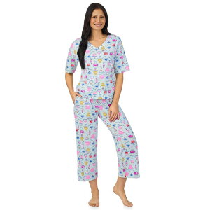 �N�h���h�b�Y ���f�B�[�X �A���_�[�E�F�A �i�C�g�E�F�A V�l�b�N �p���c �L���b�v Women's Cuddl Duds V-Neck Short Sleeve Pajama Top & Capri Pajama Pantset Aqua Dessert �A�N�A