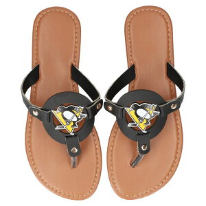 �A���u�����f�b�h ���f�B�[�X �V���[�Y �T���_�� ���S Unbranded Women's Pittsburgh Penguins Die-Cut Logo Flip Flops Png Black �u���b�N