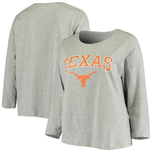 �v���t�@�C�� ���f�B�[�X �g�b�v�X T�V���c �v���X�T�C�Y ���S Profile Women's Heathered Gray Texas Longhorns Plusize Logo Long Sleeve T-Shirtex Grey �O���[