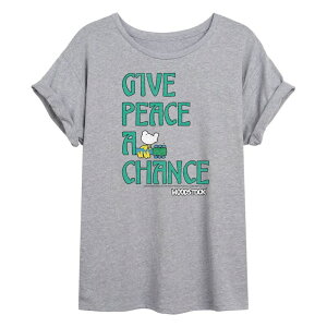 �A�j���L�����N�^�[ ���f�B�[�X �g�b�v�X T�V���c Licensed Character Juniors' Woodstock Give Peace A Chance Oversized Tee Gray �O���[