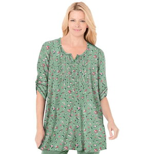 �E�[�}�� �E�B�Y�C�� ���f�B�[�X �g�b�v�X T�V���c �v���X�T�C�Y Woman Within Plusize 7-Day Three-Quarter Sleeve Pintucked Henley Tunic Sage Pretty Bouquet �Z�[�W