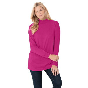 �E�[�}�� �E�B�Y�C�� ���f�B�[�X �g�b�v�X T�V���c ���b�N�l�b�N �v���X�T�C�Y ���� Woman Within Plusize Perfect Long-Sleeve Mockneck Tee Raspberry