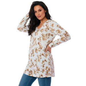 ���A�}���Y ���f�B�[�X �g�b�v�X T�V���c V�l�b�N �v���X�T�C�Y �R�b�g�� Roaman's Women's Plusize Cotton Ultimate Long Sleeve V-Neck Tunic Natural Tie Dye