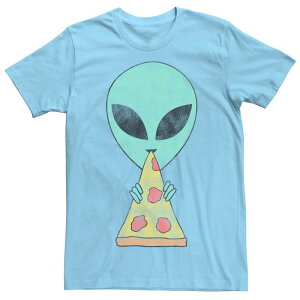 �A�j���L�����N�^�[ ���f�B�[�X �g�b�v�X T�V���c Licensed Character Men's Big Head Alien Eating Pizza Sketch Tee Light Blue �u���[