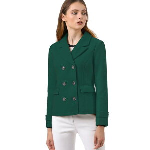 �A���O�� �P�[ ���f�B�[�X �A�E�^�[ �W���P�b�g�E�u���]�� �R�[�g ALLEGRA K Women's Winter Worsted Notched Lapel Double Breasted Overcoat Dark Green �O���[��