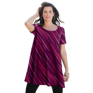 ���A�}���Y ���f�B�[�X �g�b�v�X T�V���c �v���X�T�C�Y �R�b�g�� Roaman's Women's Plusize Cotton Ultimate Scoopneck Swing Tunic Berry Bias Texture