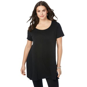 ���A�}���Y ���f�B�[�X �g�b�v�X T�V���c �v���X�T�C�Y �R�b�g�� Roaman's Women's Plusize Cotton Ultimate Scoopneck Swing Tunic Black �u���b�N