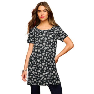 ���A�}���Y ���f�B�[�X �g�b�v�X T�V���c �v���X�T�C�Y �R�b�g�� Roaman's Women's Plusize Cotton Ultimate Scoopneck Swing Tunic Black Falling Flakes �u���b�N