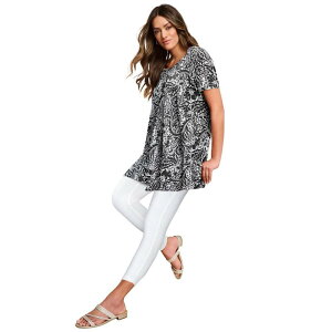���A�}���Y ���f�B�[�X �g�b�v�X T�V���c �v���X�T�C�Y �R�b�g�� Roaman's Women's Plusize Cotton Ultimate Scoopneck Swing Tunic Black White Floral �z���C�g