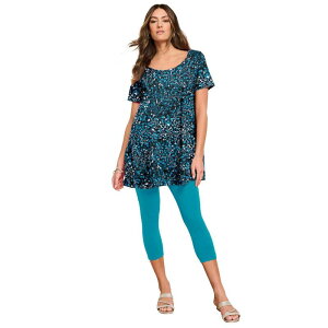 ���A�}���Y ���f�B�[�X �g�b�v�X T�V���c �v���X�T�C�Y �R�b�g�� Roaman's Women's Plusize Cotton Ultimate Scoopneck Swing Tunic Teal Swirly Leaves �e�B�[��