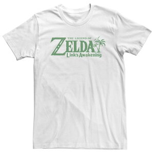 �A�j���L�����N�^�[ ���f�B�[�X �g�b�v�X T�V���c �g�[�� ���S Licensed Character Big & Tall Nintendo The Legend Of Zelda Links Awakening Palm Tree Green Text Logo Tee White �z���C�g