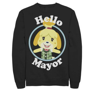 �A�j���L�����N�^�[ ���f�B�[�X �g�b�v�X T�V���c �X�E�F�b�g Licensed Character Men's Animal Crossing Isabelle Hello Mayor Portrait Sweatshirt Black �u���b�N
