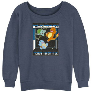 �A�j���L�����N�^�[ ���f�B�[�X �g�b�v�X T�V���c �p�C�� Licensed Character Juniors' Pokemon Bulbasaur Charmander Squirtle Ready To Battle Slouchy Terry Pullover Blue Heather �w�U�[