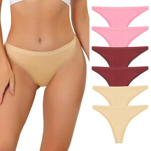 �A���O�� �P�[ ���f�B�[�X �A���_�[�E�F�A �p���c ALLEGRA K Women's 6 Packs G-String Thong High-Cut Breathable Panties Thongs Apricot Rose Wine Red ���b�h