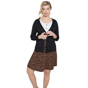 Ellos ���f�B�[�X �A�E�^�[ �j�b�g�E�Z�[�^�[ �v���X�T�C�Y �J�[�f�B�K�� ellos Plusize Boxy Cardigan Black �u���b�N