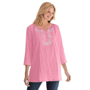 �E�[�}�� �E�B�Y�C�� ���f�B�[�X �g�b�v�X T�V���c �v���X�T�C�Y �h�J Woman Within Plusizembroidered Crinkle Tunic Delicate Pink Rose �s���N