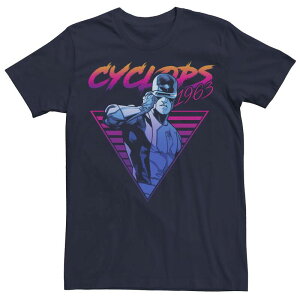�A�j���L�����N�^�[ ���f�B�[�X �g�b�v�X T�V���c Licensed Character Men's Marvel X-Men Cyclops Retro Neon Triangle Tee Navy �l�C�r�[