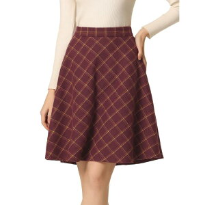 �A���O�� �P�[ ���f�B�[�X �{�g���X�J�[�g A ���C�� �Ђ��� ALLEGRA K Women's Plaids Elastic Waist Knee Length Worsted A Line Skirt Burgundy �o�[�K���f�B