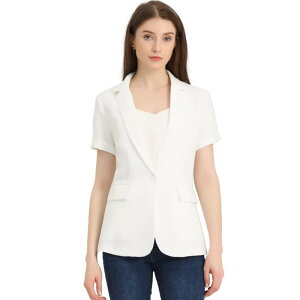 �A���O�� �P�[ ���f�B�[�X �A�E�^�[ �W���P�b�g�E�u���]�� �u���U�[ ALLEGRA K Women'short Sleeve Blazer 1 Button Office Suit Jacket Beige White �z���C�g