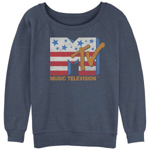 �A�j���L�����N�^�[ ���f�B�[�X �g�b�v�X T�V���c �p�C�� ���S �O���t�B�b�N Licensed Character Juniors' MTV Americana Logo Slouchy Terry Graphic Pullover Blue Heather �w�U�[