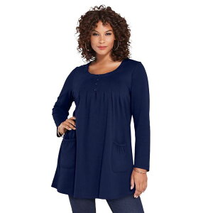 ���A�}���Y ���f�B�[�X �g�b�v�X T�V���c �v���X�T�C�Y �j�b�g Roaman's Women's Plusize Two Pocket Long Sleeve Soft Knit Swing Tunic Navy �l�C�r�[